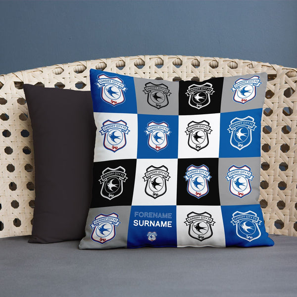 Chequered Design Custom Cardiff City FC Cushion