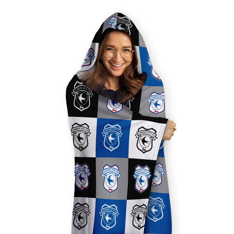 Cardiff City FC - Chequered Adult Hooded Fleece Blanket - Officially Licenced