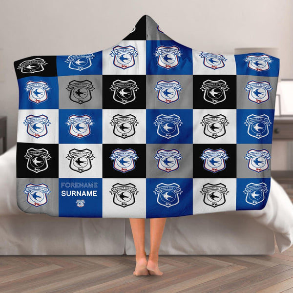 Cardiff City FC - Chequered Adult Hooded Fleece Blanket - Officially Licenced