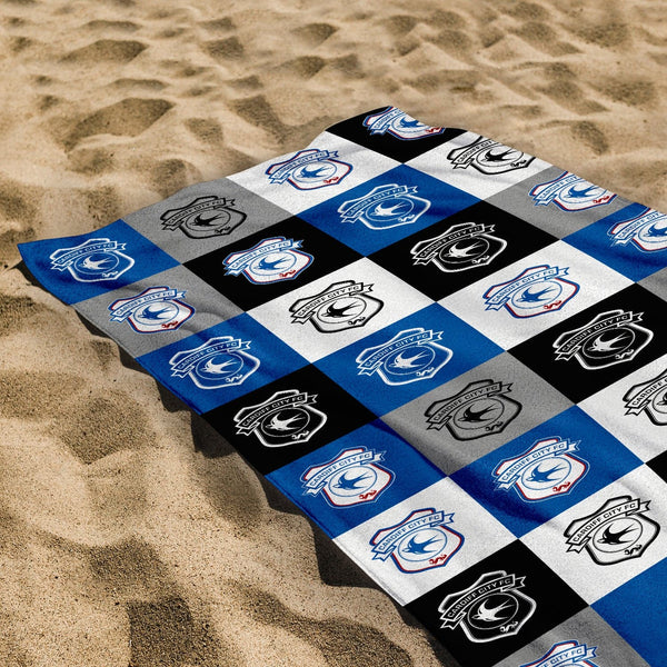 Cardiff City FC Chequered - Personalised Beach Towel 
