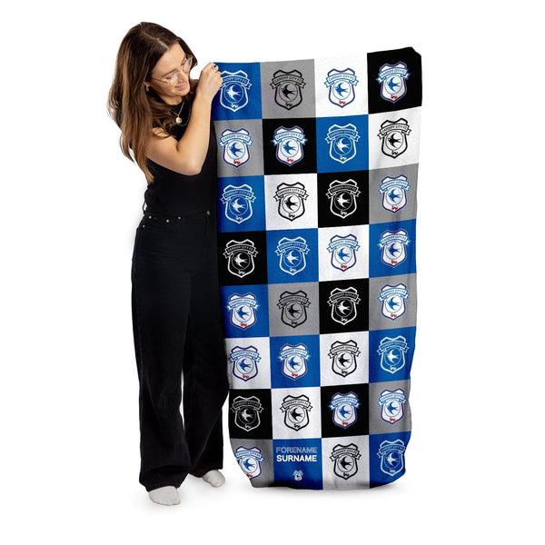 Cardiff City FC Chequered - Personalised Beach Towel 