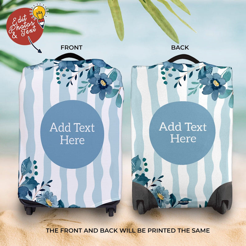 Floral Stripe - Blue - Personalised Text CaseSkin