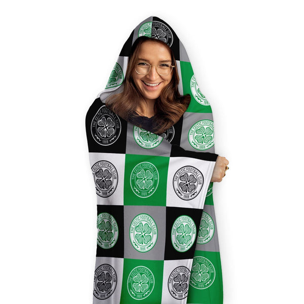 Celtic FC - Chequered Adult Hooded Fleece Blanket - Officially Licenced