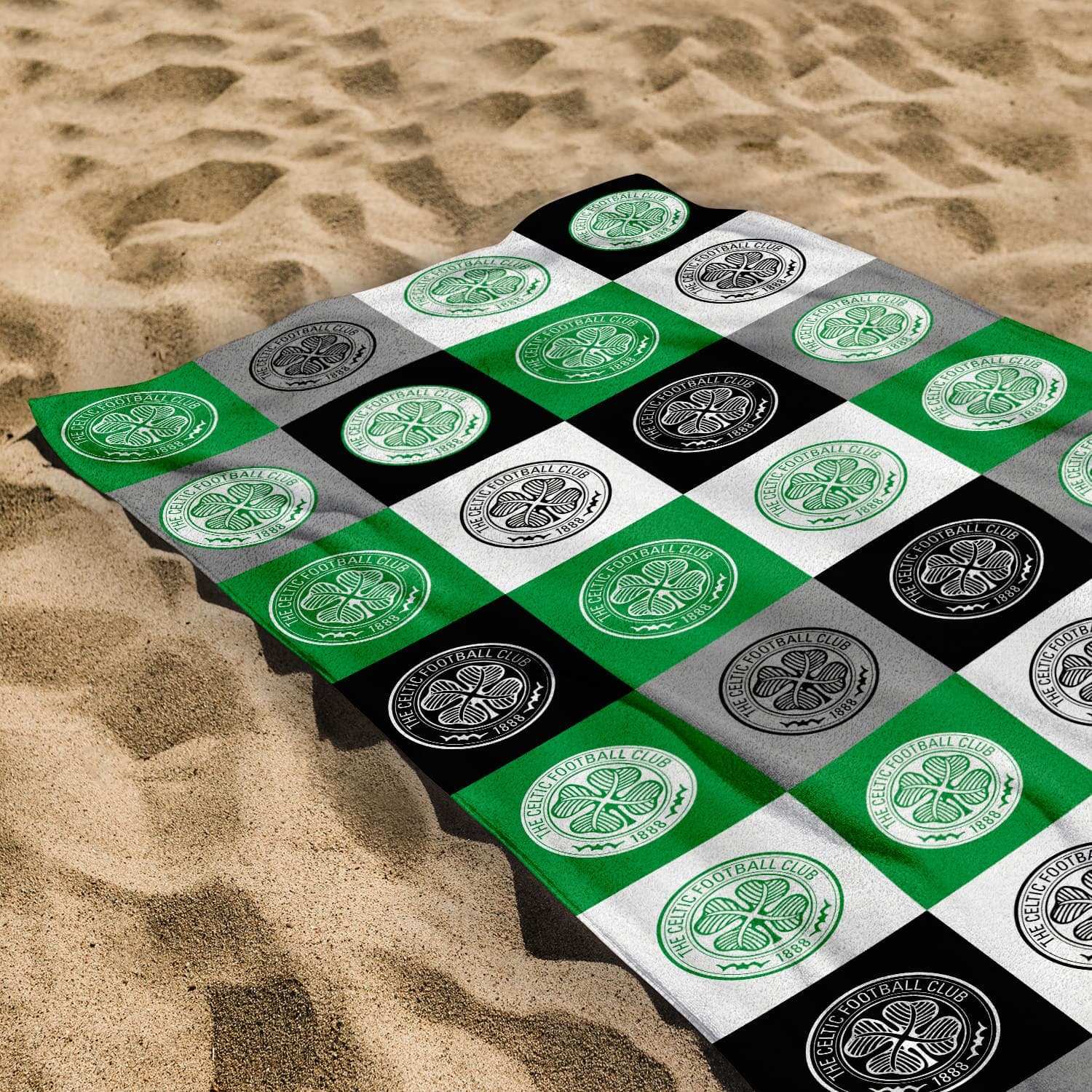 Celtic FC Chequered - Personalised Beach Towel