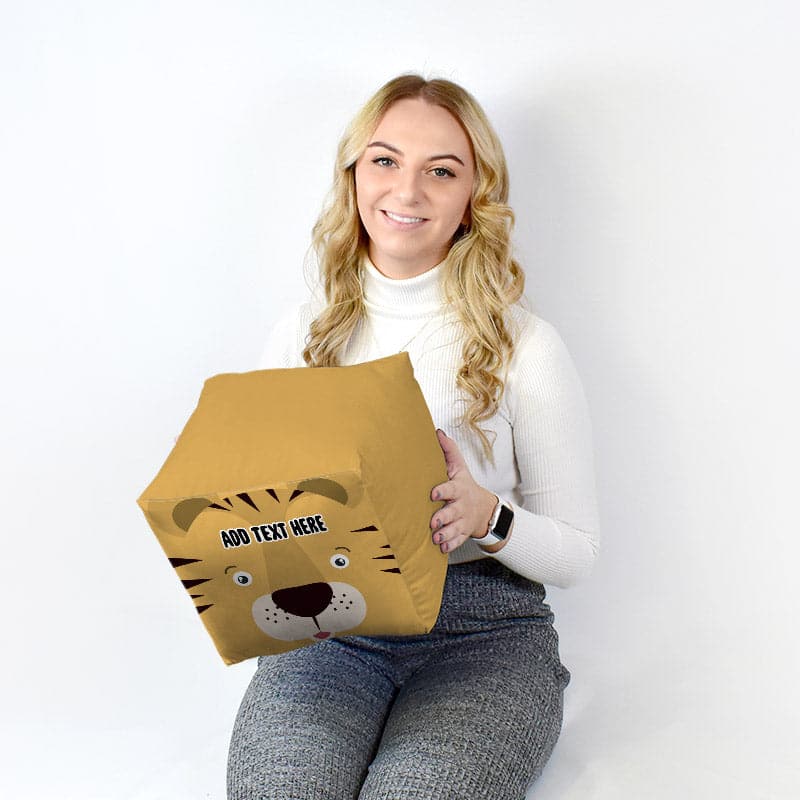 Personalised Tiger Photo Cube Cushion - Two Sizes