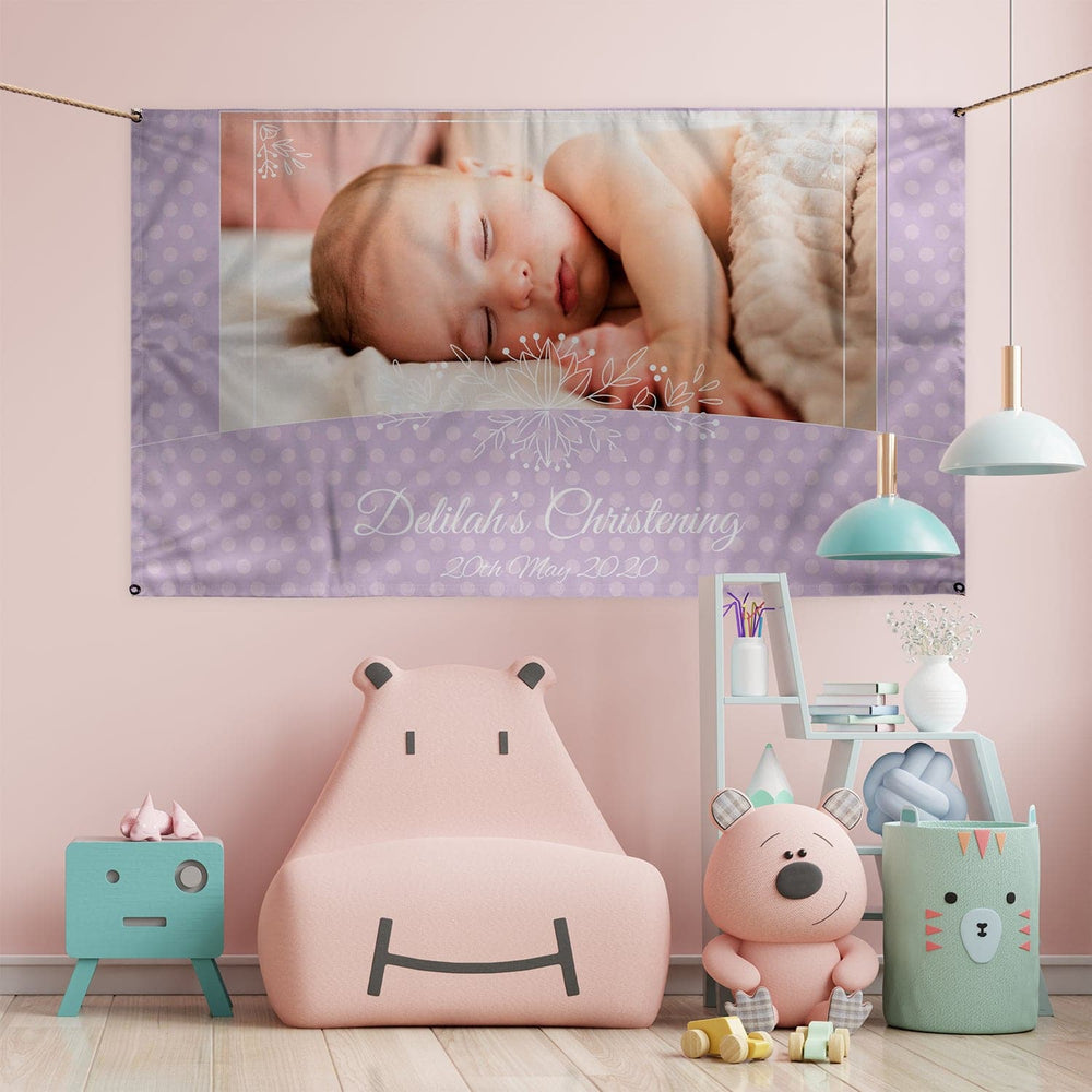 Personalised Fabric Banner - Pink Polka - Photo Banner 5ft x 3ft –  https://britishmade.gifts/, image size:1000x1000
