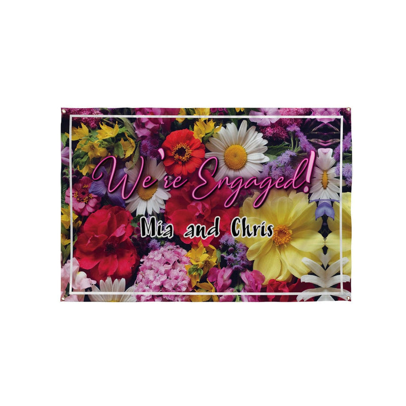 Personalised Text - Engaged Bright Floral Party Backdrop - 5ft x 3ft