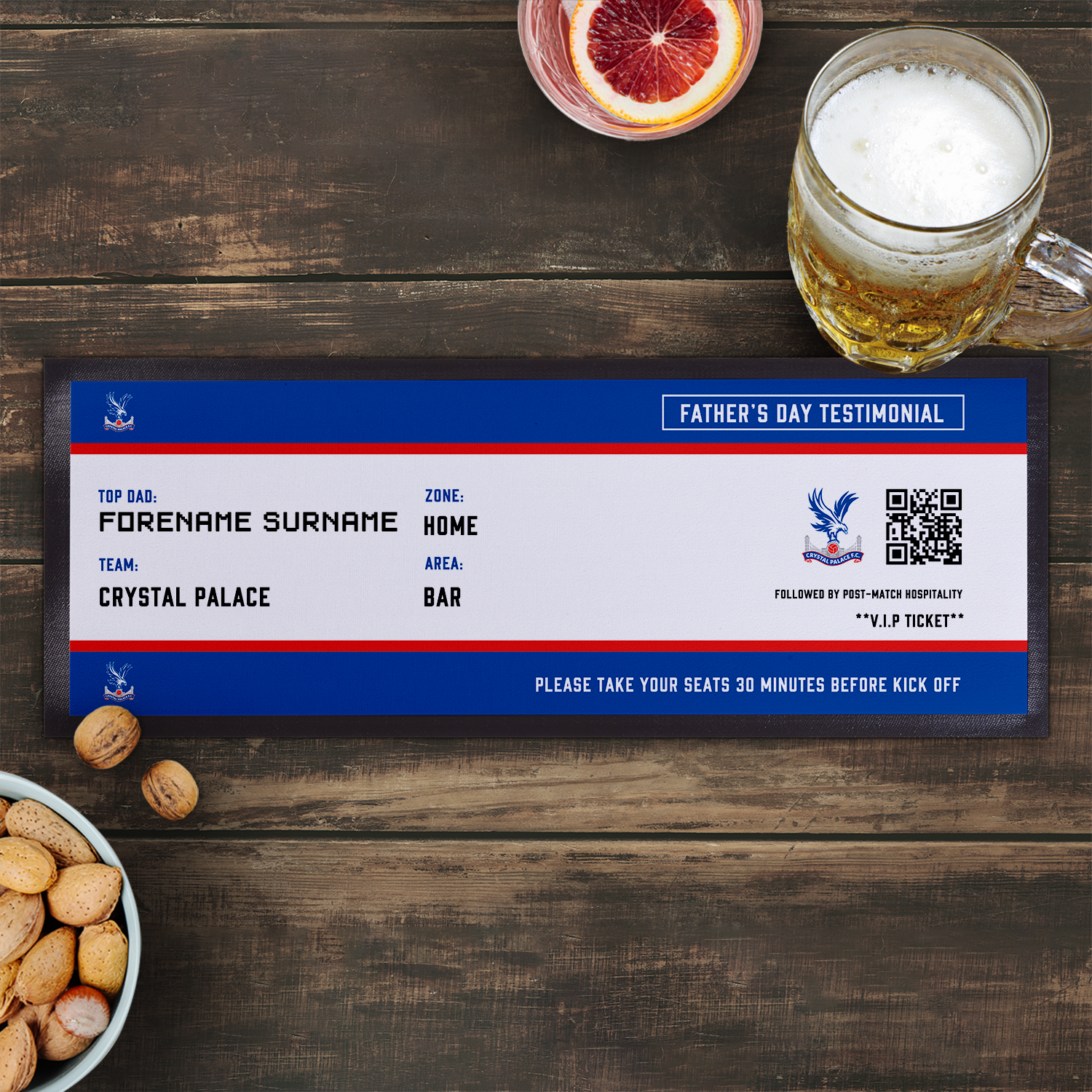 Crystal Palace FC - Football Ticket Personalised Bar Runner - Officially Licenced