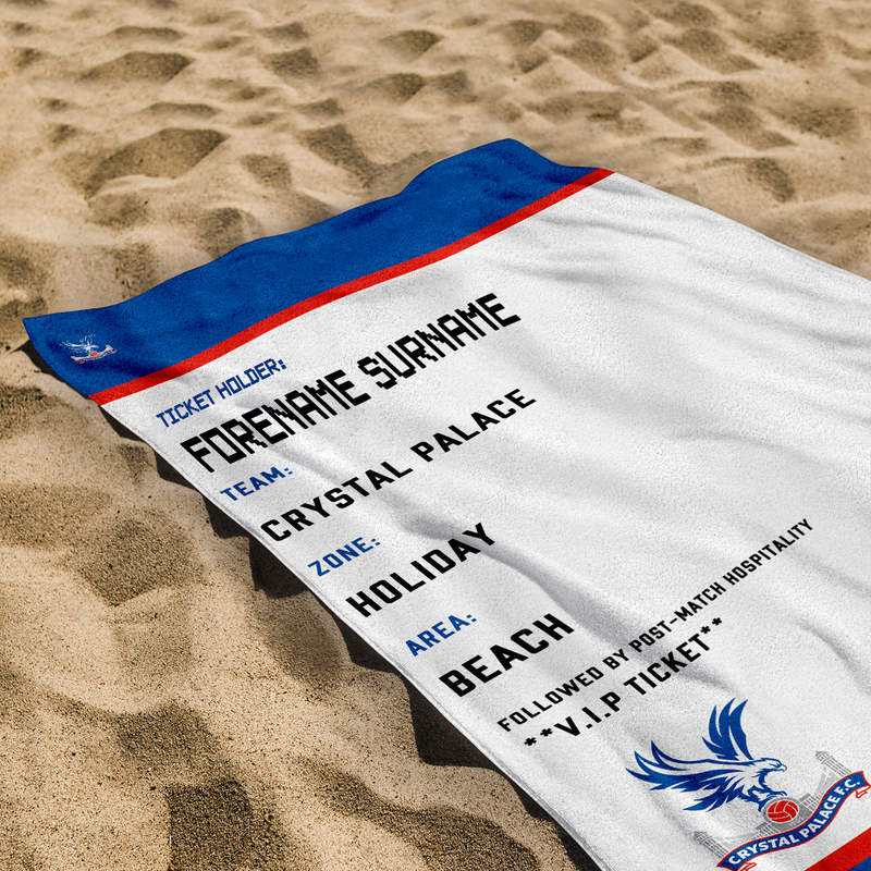 Crystal Palace FC - Ticket Personalised Lightweight, Microfibre Beach Towel - 150cm x 75cm - Officially Licenced