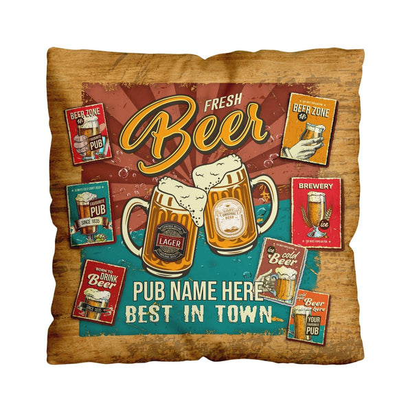 Vintage Beer Sign - 45cm or 61cm Square Personalised Pub Cushion