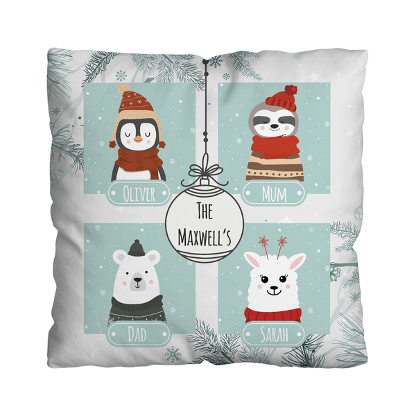 Christmas Animal Family - Personalised 45cm Cushion