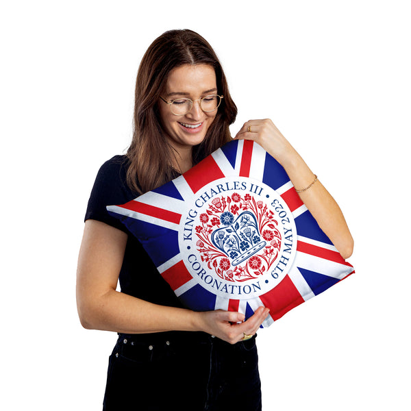 King Charles Coronation - Union Jack - Official Royal Badge - 45cm Square Cushion