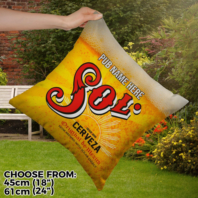 Sol Beer Personalised Cushion - Outdoor Garden Cushion - Home Bar