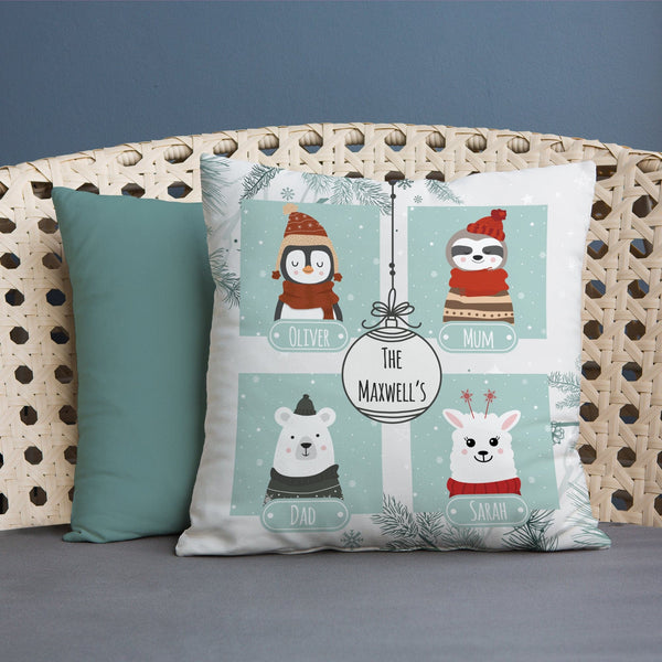 Christmas Animal Family - Personalised 45cm Cushion