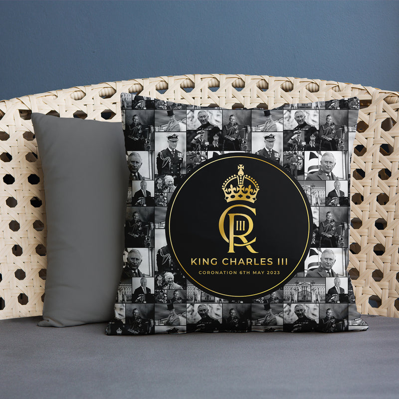 King Charles Coronation - B&W Collage - 45cm Square Cushion
