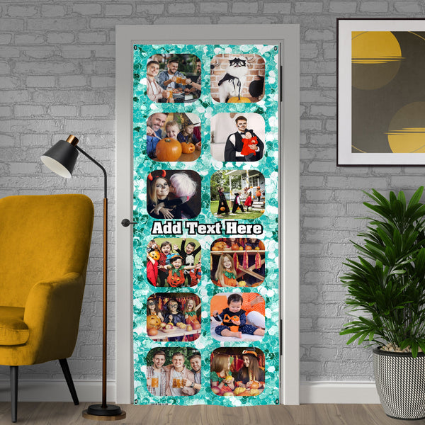 Personalised Text - Teal Glitter - 12 Photo Door Banner