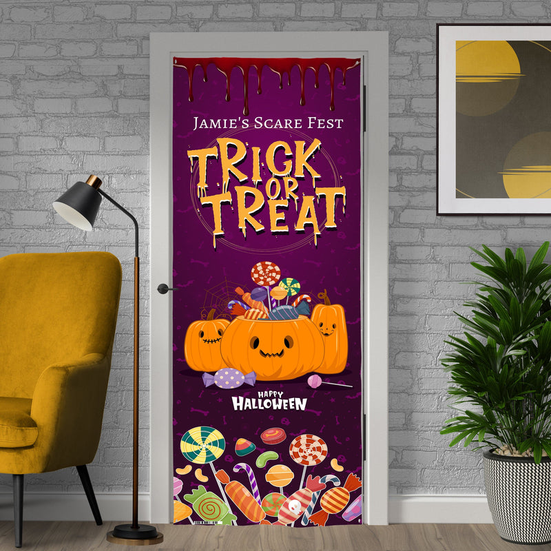 Personalised Text - Pumpkin Sweet Pot - Halloween Door Banner