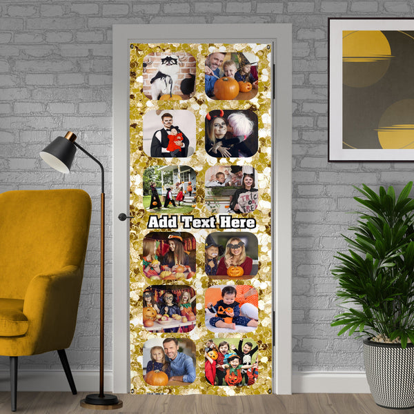 Personalised Text - Gold Glitter - 12 Photo Door Banner
