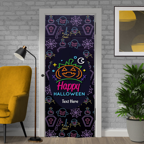 Personalised Text - Spooky Neon Icons - Halloween Door Banner