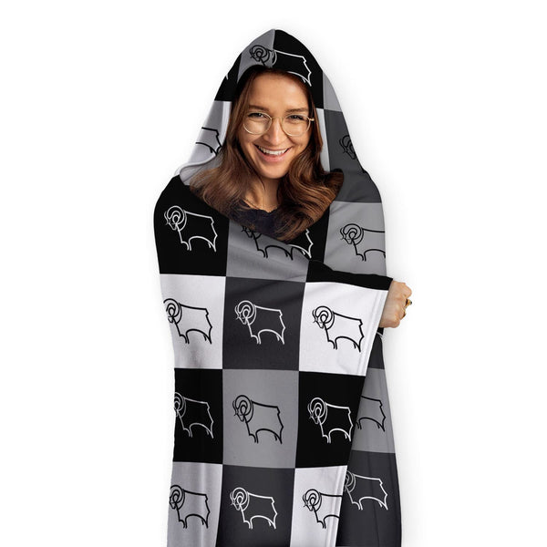 Derby County - Chequered Adult Hooded Fleece Blanket - Officially Licenced