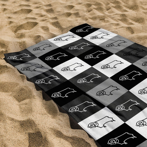 Derby County Chequered - Personalised Beach Towel
