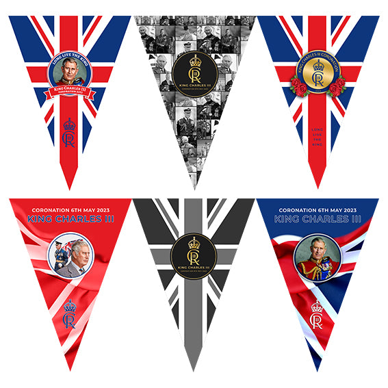 King Charles Coronation - 3m Fabric Bunting With 15 Individual Triangles