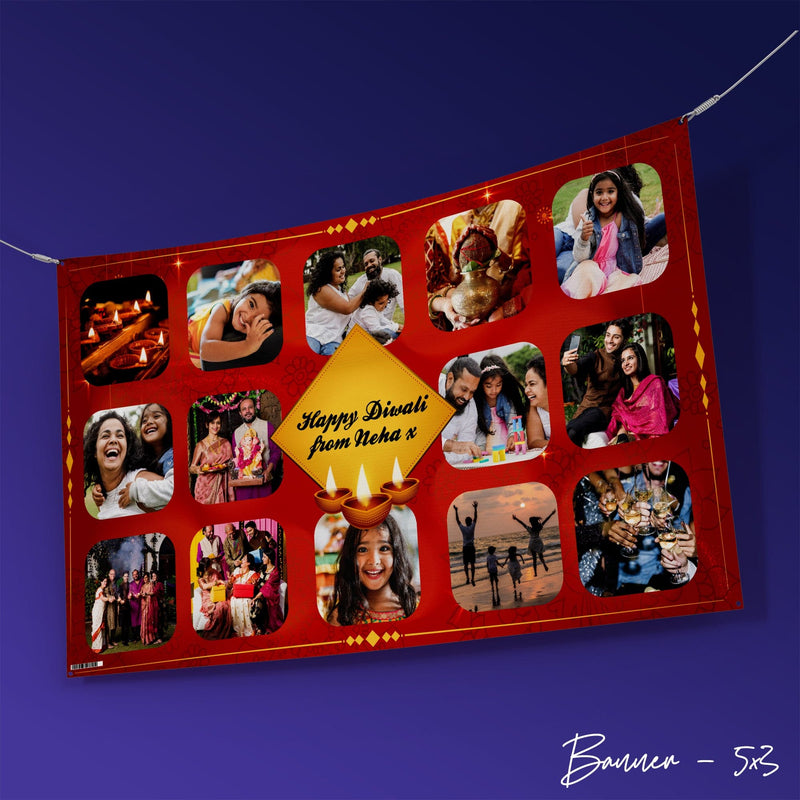 Red Diwali Photo Banner - Edit text - 5FT X 3FT