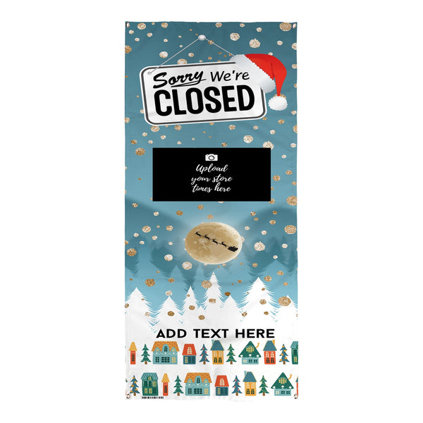Personalised Text - Gold Snow Closed Sign - Christmas Door Banner