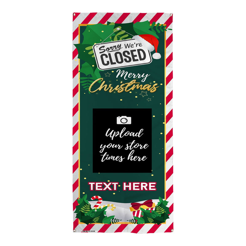 Personalised Text - Red Stripe Closed Sign - Christmas Door Banner