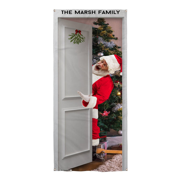 Personalised Text - Hiding Santa - Christmas Door Banner