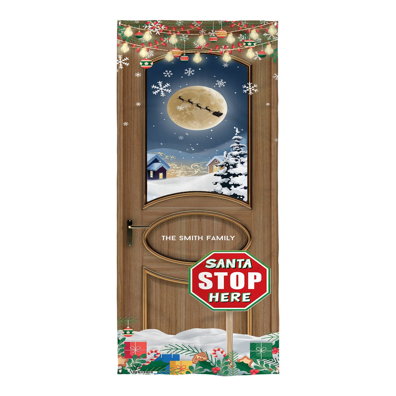 Personalised Text - Santa Stop Here - Christmas Door Banner