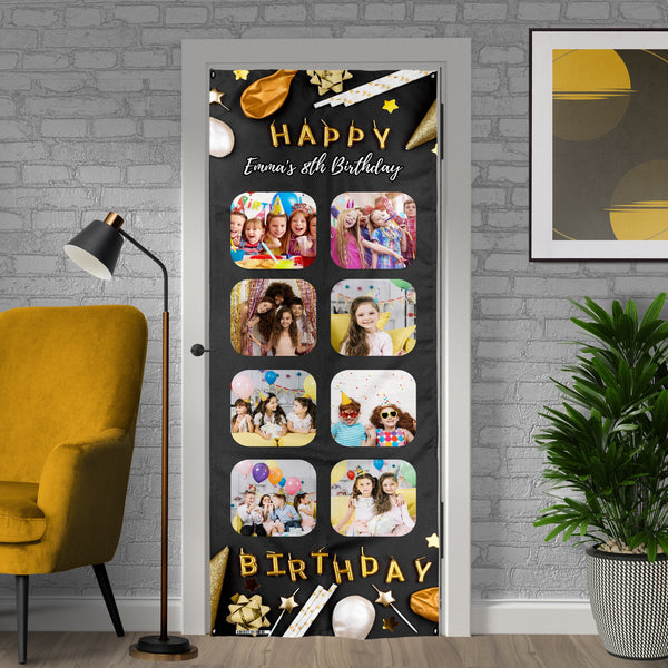 Personalised Text - Gold Party - Birthday 12 Photo Door Banner