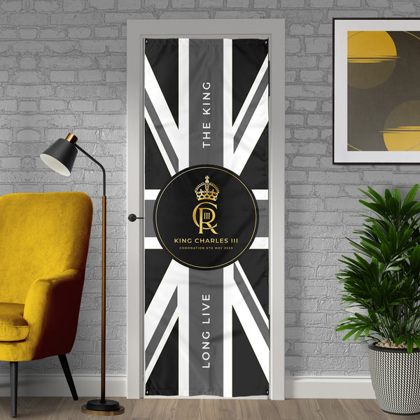 King Charles Coronation - B&W Union Jack Flag - Door Banner