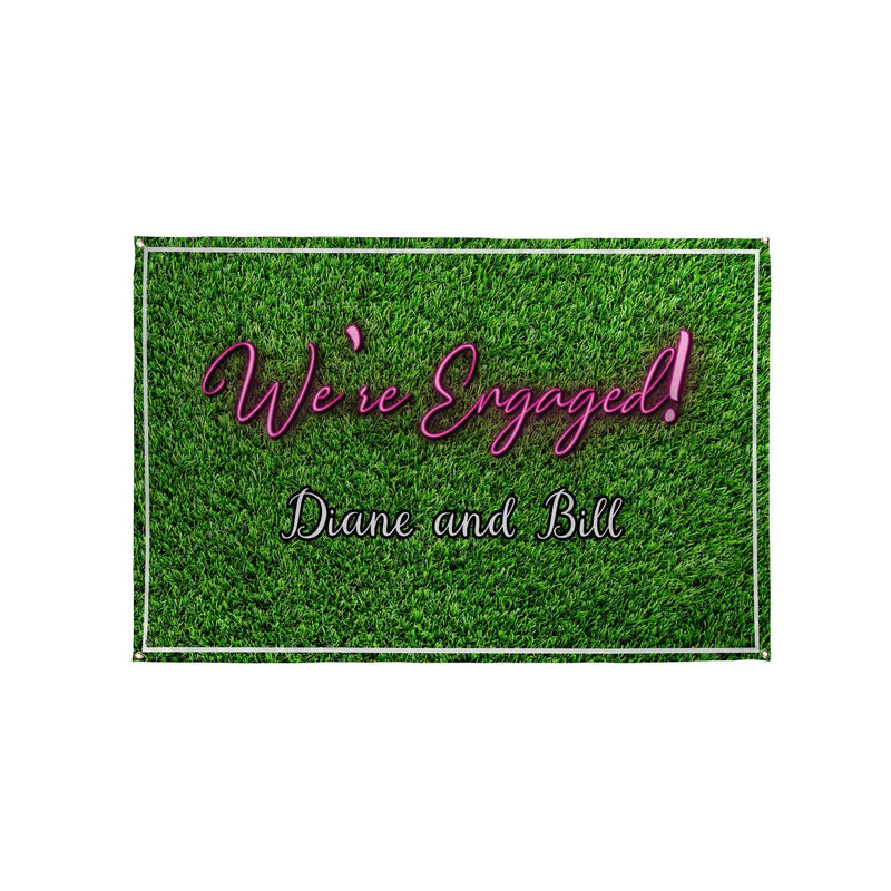 Personalised Text - Engaged Grass Party Backdrop - 5ft x 3ft