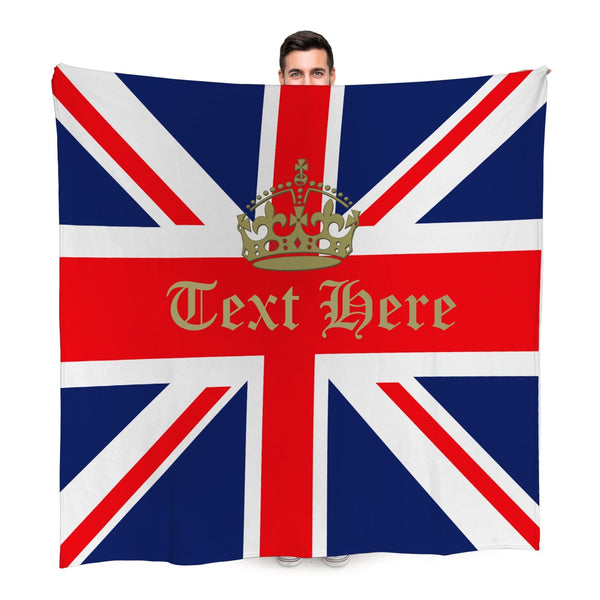 Personalised Union Jack Crown - Fleece Blanket Throw