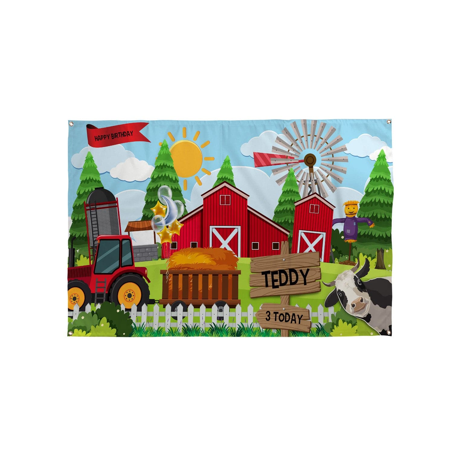 Personalised Text - Farm Party Backdrop - 5ft x 3ft