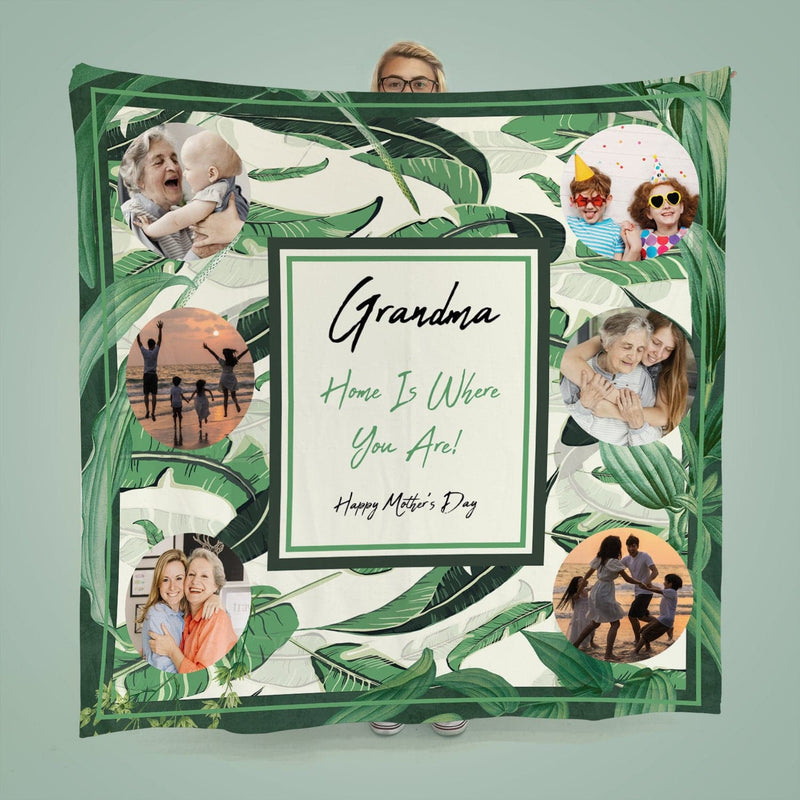 Jungle Green Design - Personalised 6 Photo Fleece Blanket