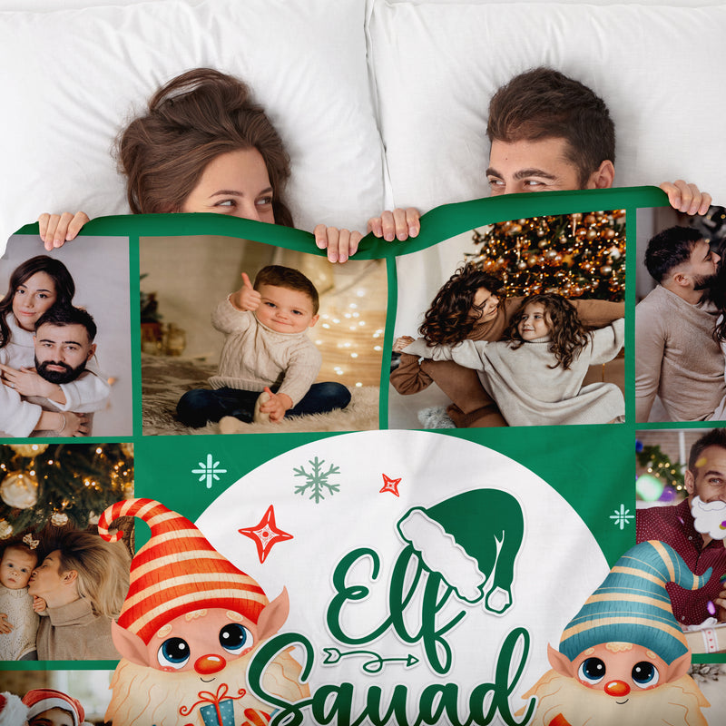 Christmas Elf Squad - 12 Photo - Personalised Fleece Blanket