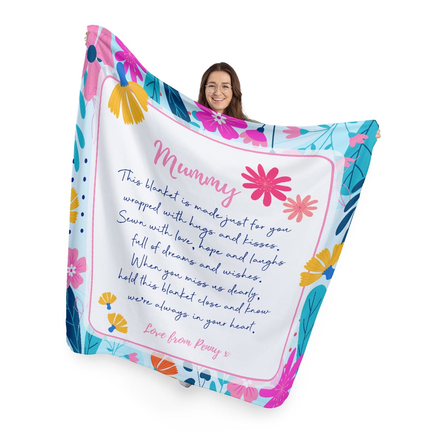 Personalised Text - Floral - Quote Sentiment Fleece Blanket 
