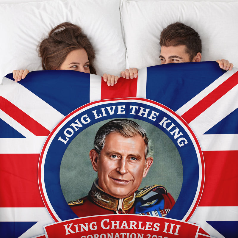 King Charles Coronation - Sketched Portrait - 150 x 150cm Fleece Blanket