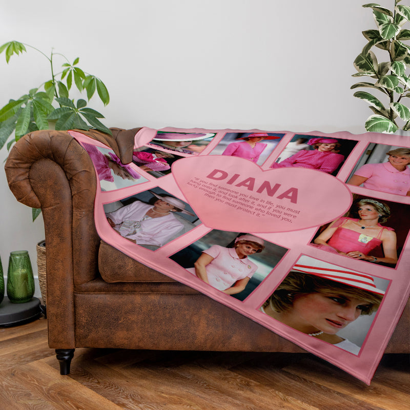 Princess Diana - Pink Heart Photo Collage - 150 x 150cm Fleece Blanket