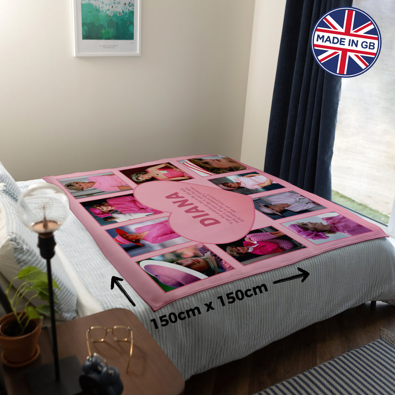 Princess Diana - Pink Heart Photo Collage - 150 x 150cm Fleece Blanket