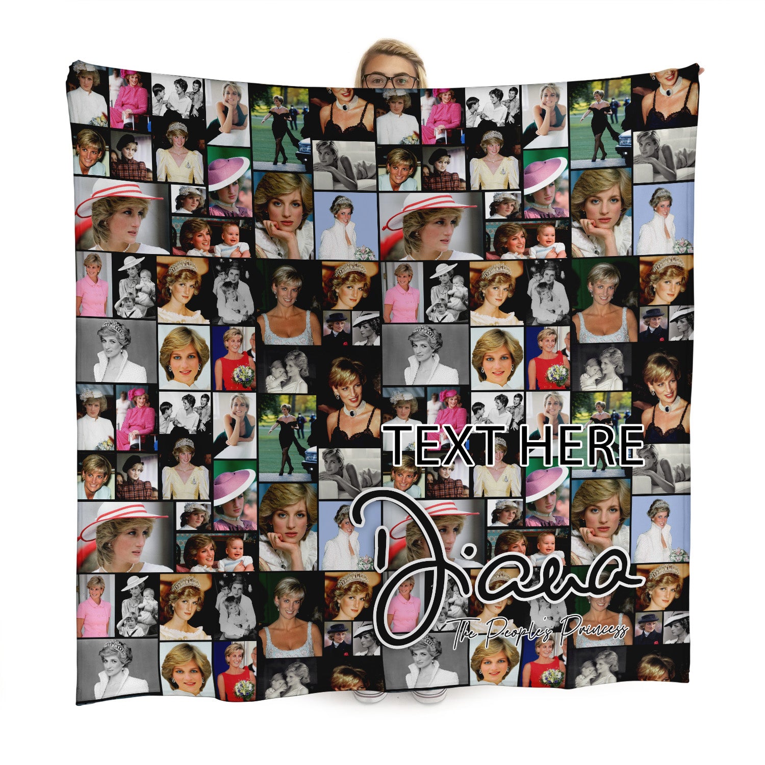 Princess Diana - Collage - 150 x 150cm Personalised Fleece Blanket