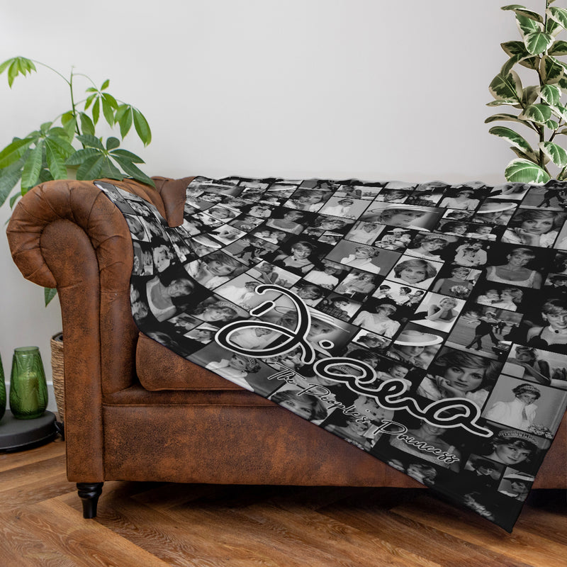 Princess Diana - B&W Collage - 150 x 150cm Fleece Blanket