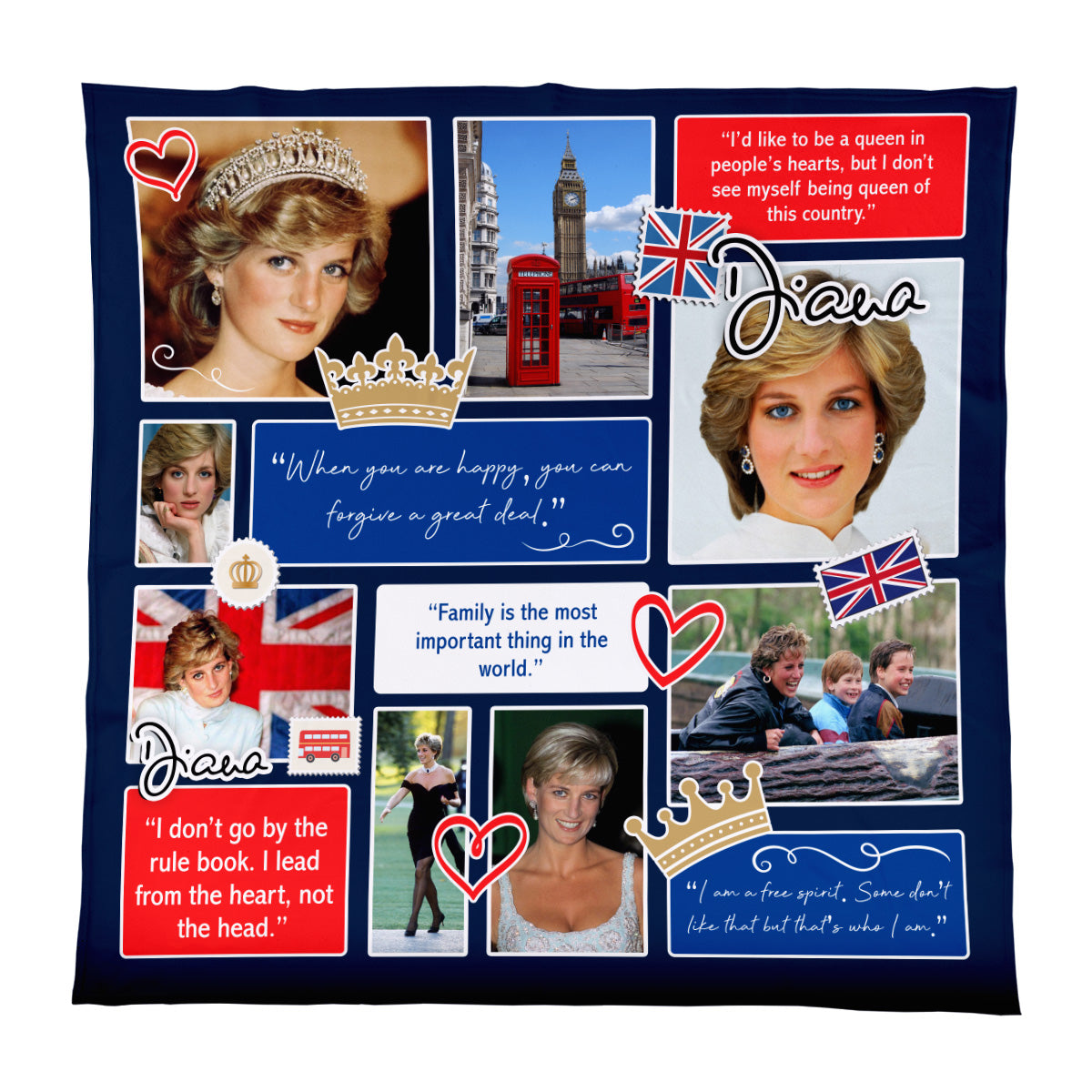 Princess Diana - Photo and Quote Collage - 150 x 150cm Fleece Blanket