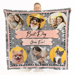 Dog Paw Print Grey - Personalised 6 Photo Fleece Blanket