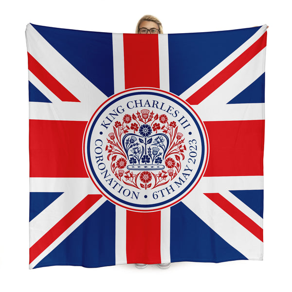 King Charles Coronation - Union Jack - Official Royal Badge - Roses - 150 x 150cm Fleece Blanket