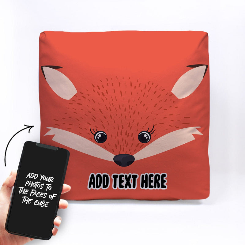 Personalised Fox Photo Cube Cushion - Two Sizes