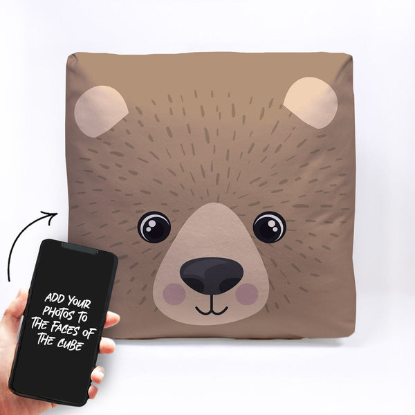 Personalised Bear Photo Cube Cushion - Two Sizes