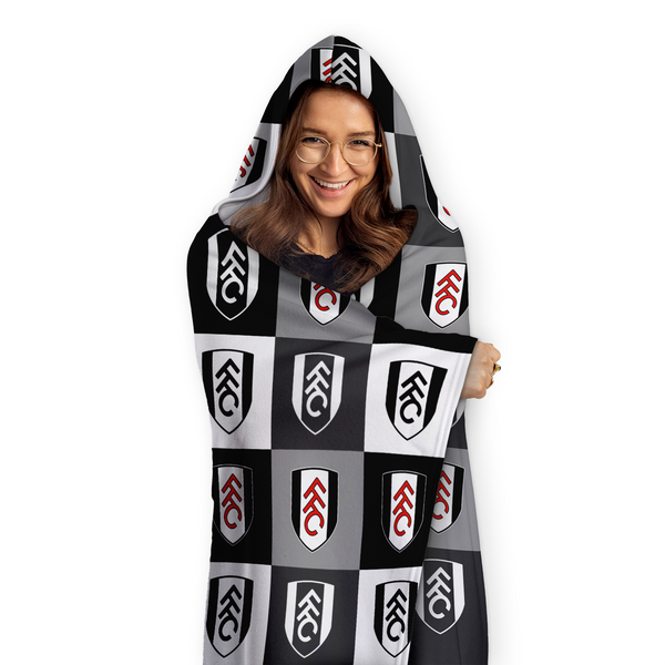 Fulham FC - Chequered Adult Hooded Fleece Blanket - Officially Licenced